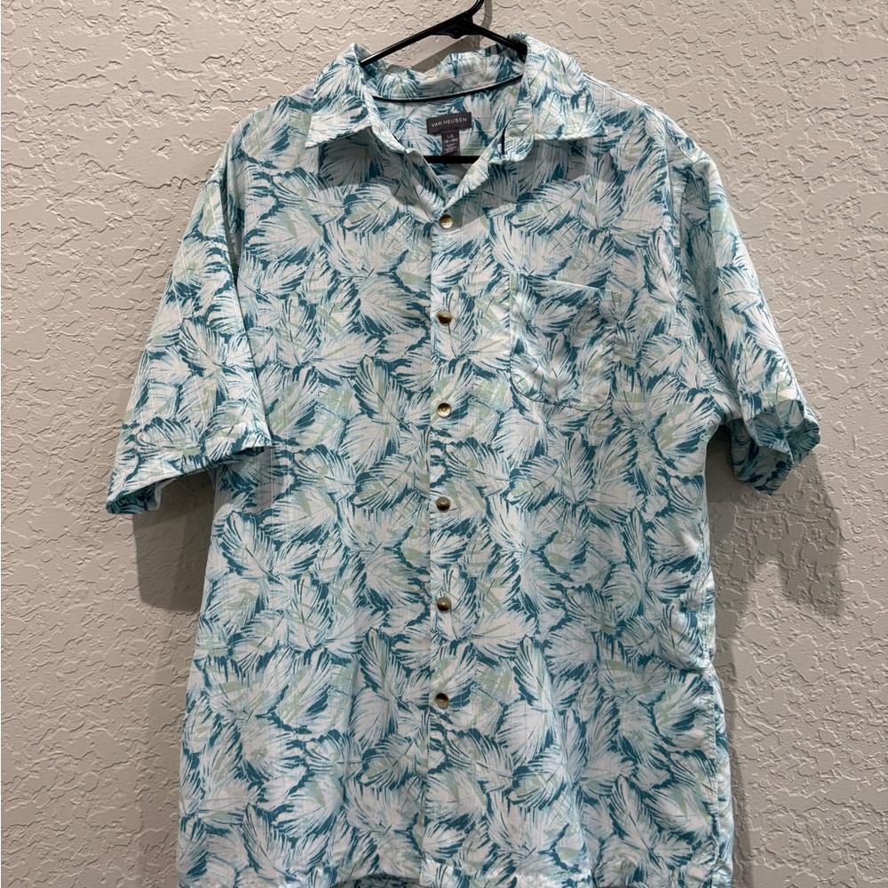 Van Heusen Tropical Leaf Print Men's Shirt Button Down